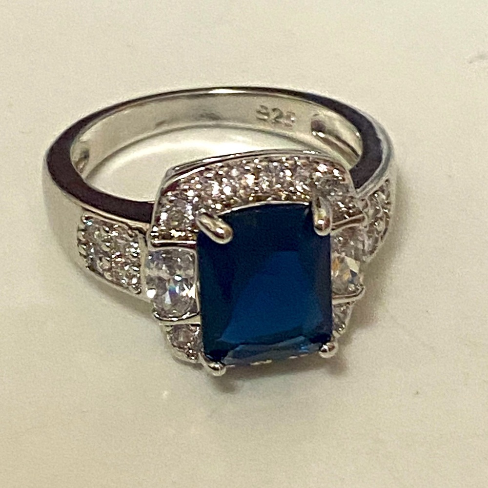 Sterling lab made sapphire ring